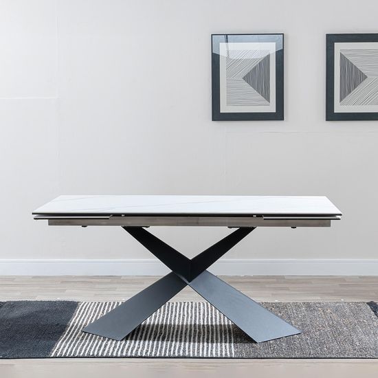Hayden 6-10 Seater White Ceramic Extending Dining Table with Black Cross Base